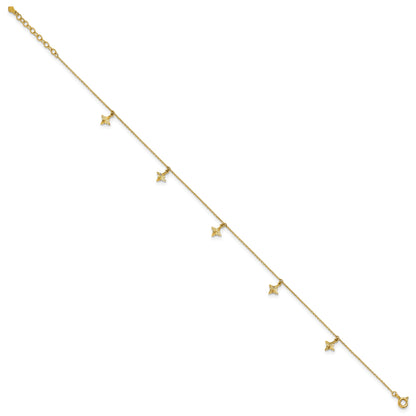 10K Yellow Gold Polished Diamond-Cut Stars 5-Station 9 Inch With 1 Extension Anklet