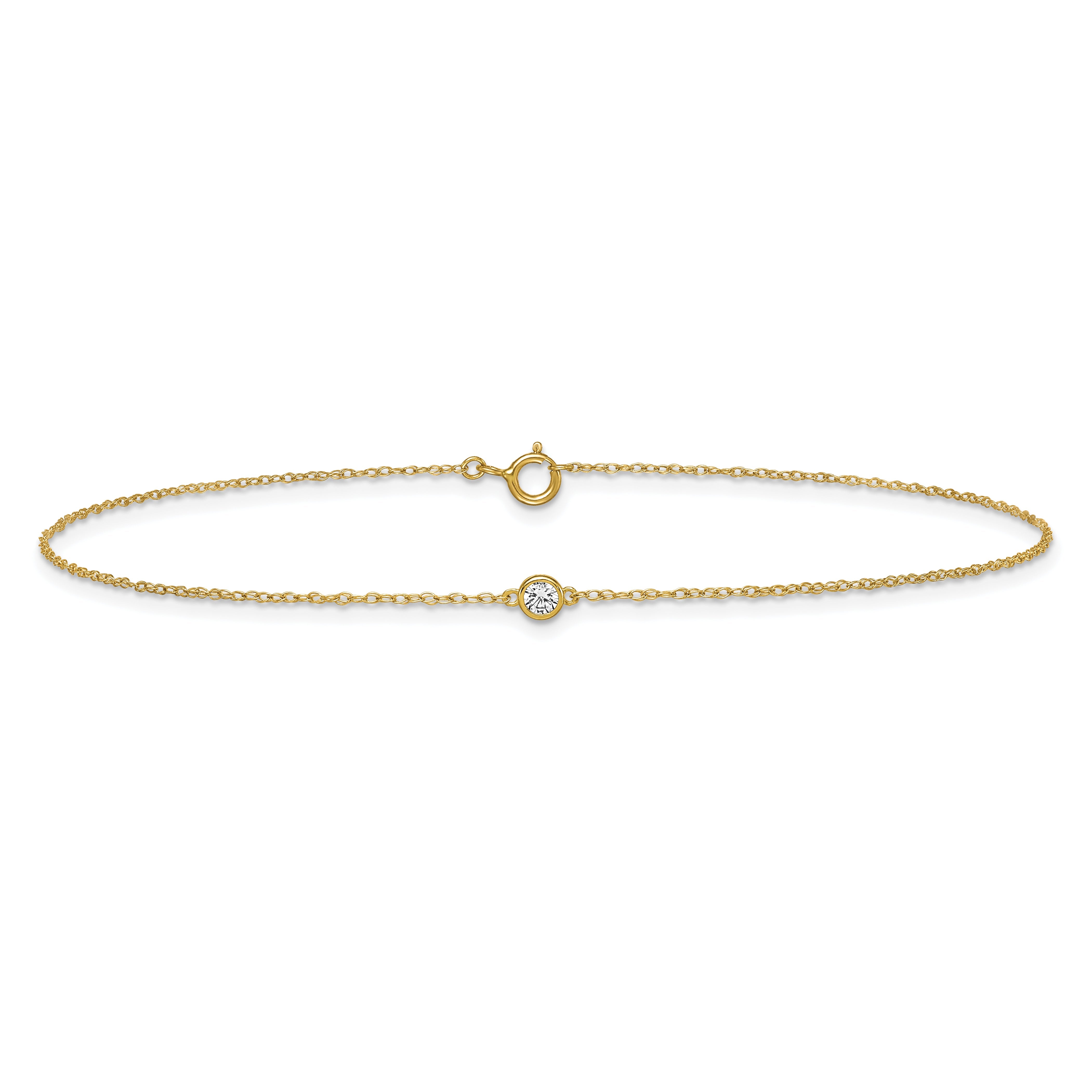 10K Yellow Gold Polished Bezel-Set Cz 10 Inch Anklet