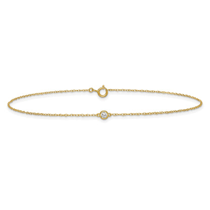 10K Yellow Gold Polished Bezel-Set Cz 10 Inch Anklet