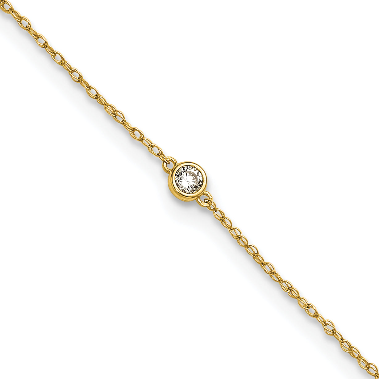 10K Yellow Gold Polished Bezel-Set Cz 10 Inch Anklet