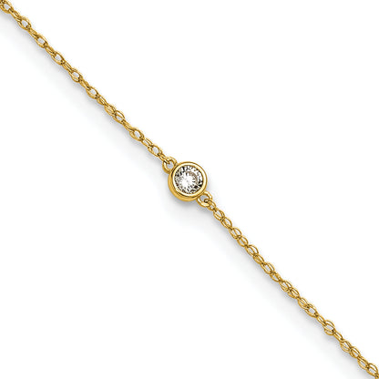 10K Yellow Gold Polished Bezel-Set Cz 10 Inch Anklet