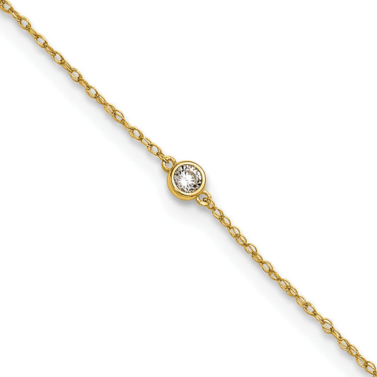 10K Yellow Gold Polished Bezel-Set Cz 10 Inch Anklet