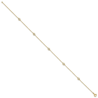 10K Yellow Gold Polished Bezel-Set Cz 5-Station 10 Inch Anklet