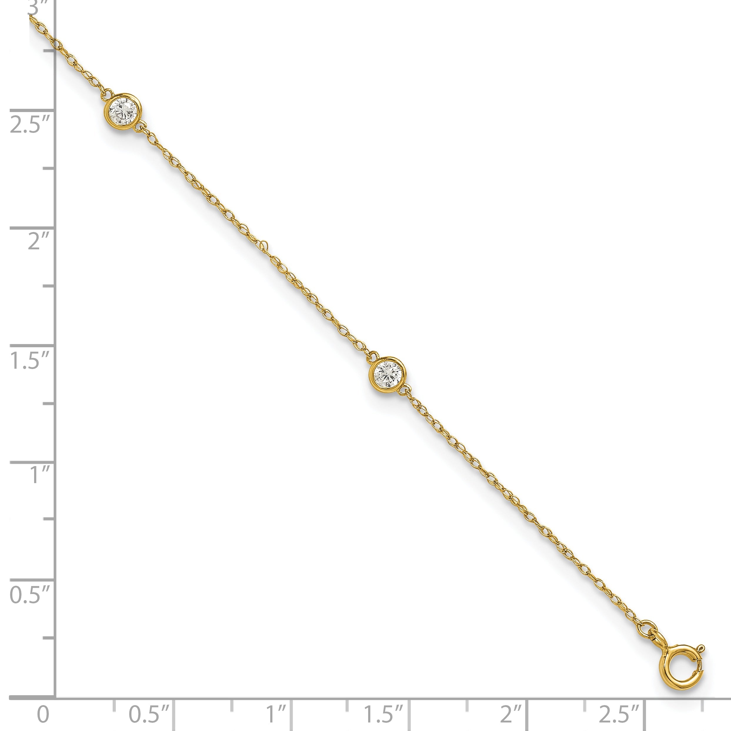 10K Yellow Gold Polished Bezel-Set Cz 5-Station 10 Inch Anklet