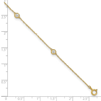 10K Yellow Gold Polished Bezel-Set Cz 5-Station 10 Inch Anklet