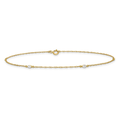 10K Yellow Gold Polished Marquise Cz 4-Station 10 Inch Anklet