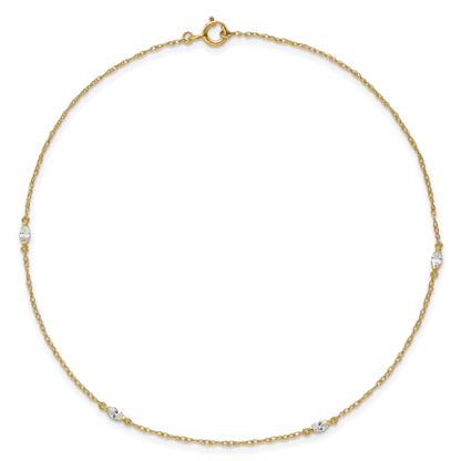 10K Yellow Gold Polished Marquise Cz 4-Station 10 Inch Anklet