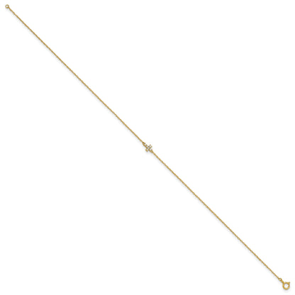10K Yellow Gold Polished Cz Cross 10 Inch Anklet