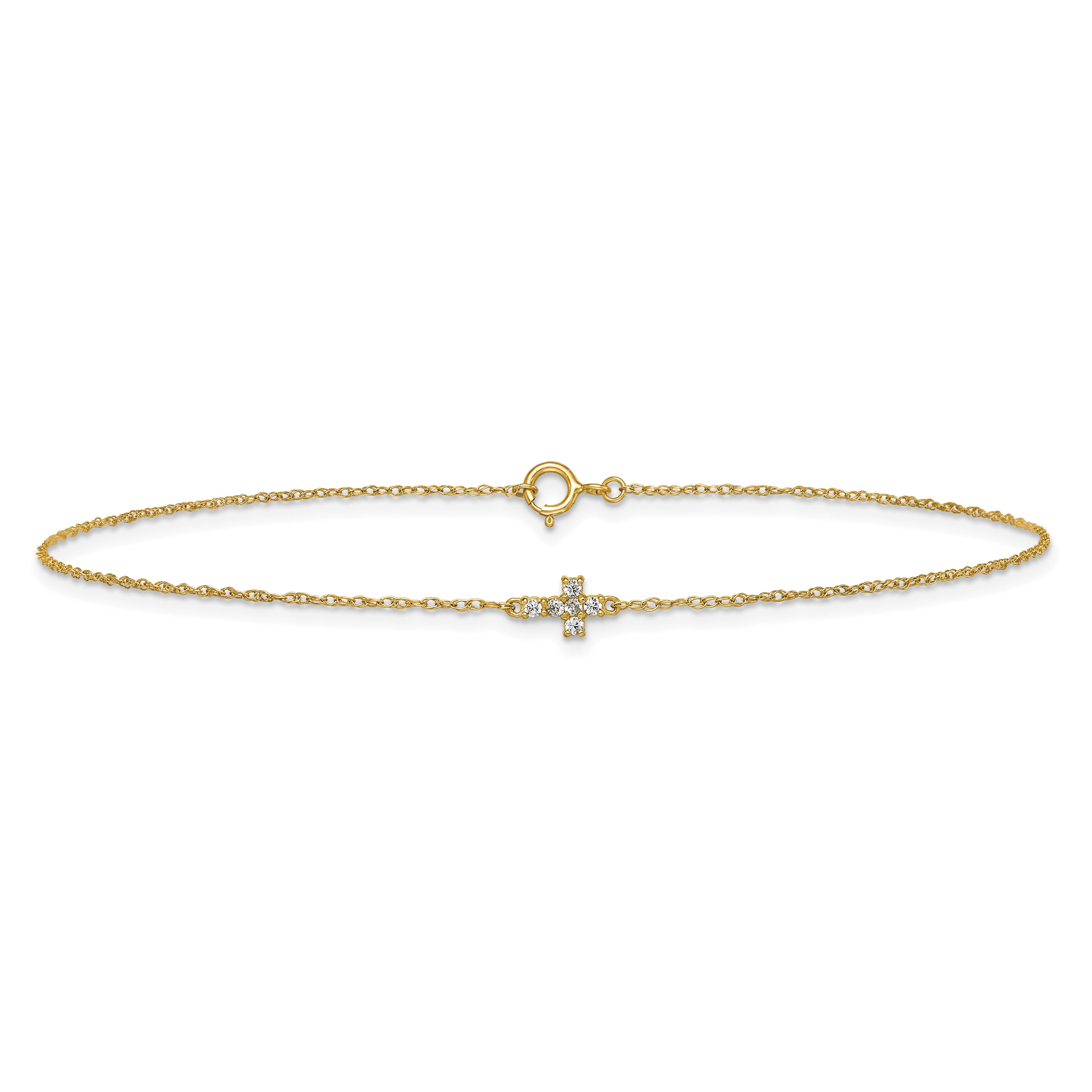 10K Yellow Gold Polished Cz Cross 10 Inch Anklet
