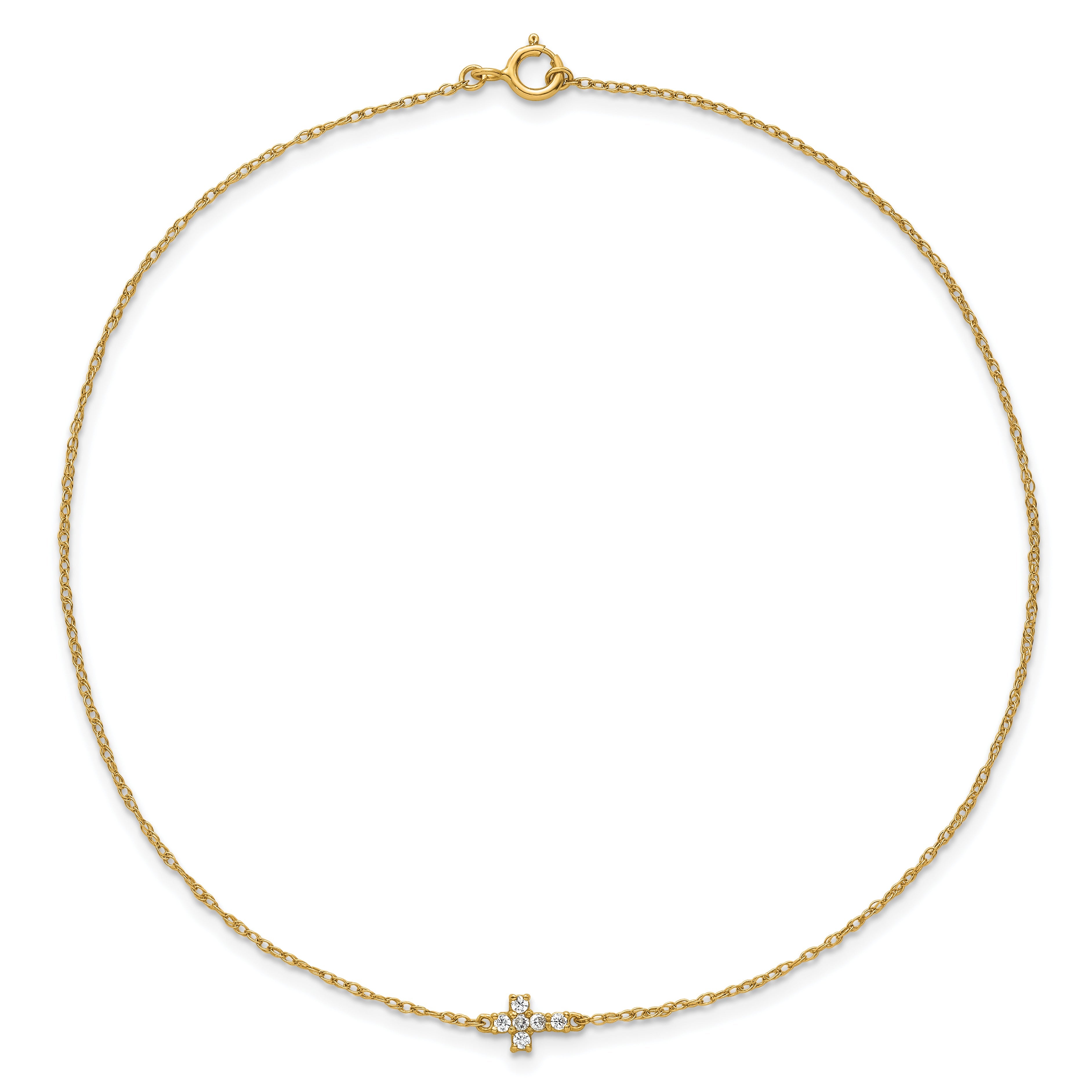 10K Yellow Gold Polished Cz Cross 10 Inch Anklet