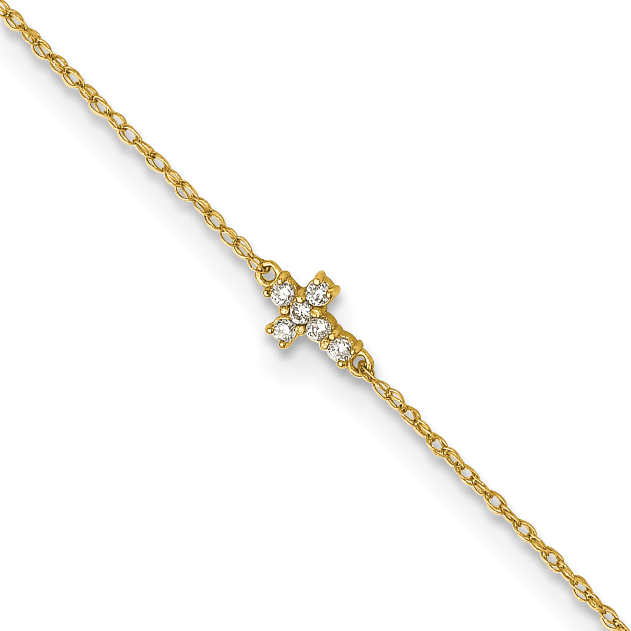 10K Yellow Gold Polished Cz Cross 10 Inch Anklet