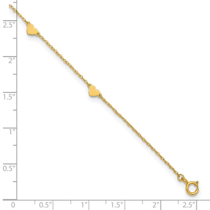 10K Yellow Gold Polished Heart 6-Station 10 Inch Anklet