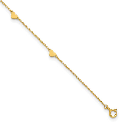 10K Yellow Gold Polished Heart 6-Station 10 Inch Anklet