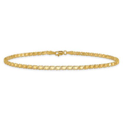 10K Yellow Gold Polished Double-Sided Heart 10In Anklet