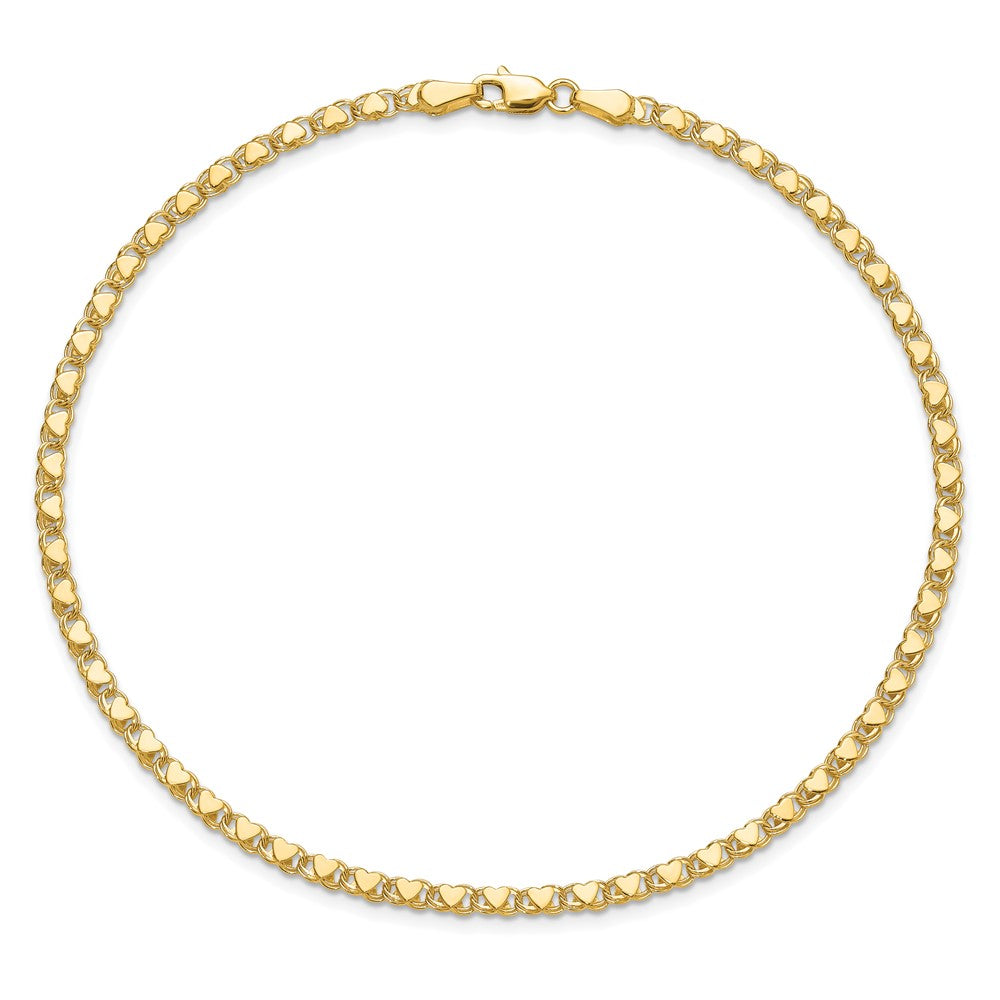 10K Yellow Gold Polished Double-Sided Heart 10In Anklet