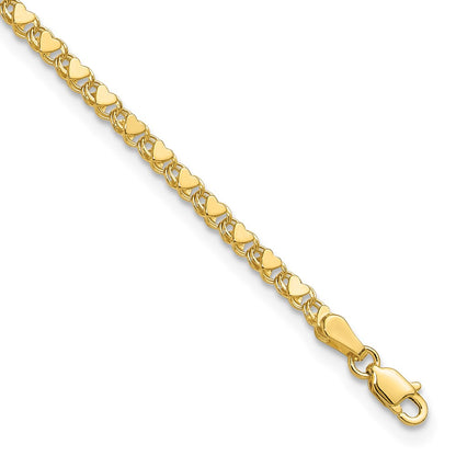 10K Yellow Gold Polished Double-Sided Heart 10In Anklet