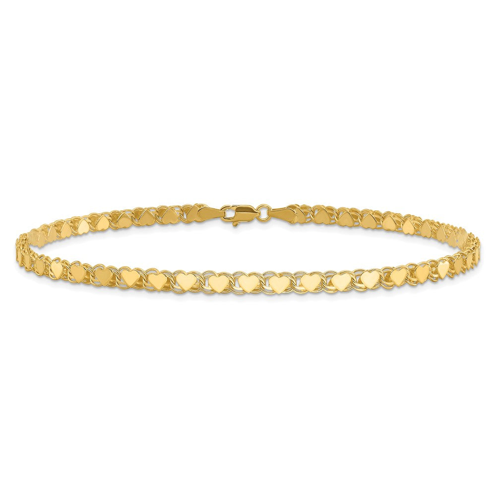 10K Yellow Gold Polished Double-Sided Heart 10In Anklet