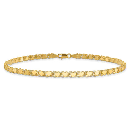10K Yellow Gold Polished Double-Sided Heart 10In Anklet