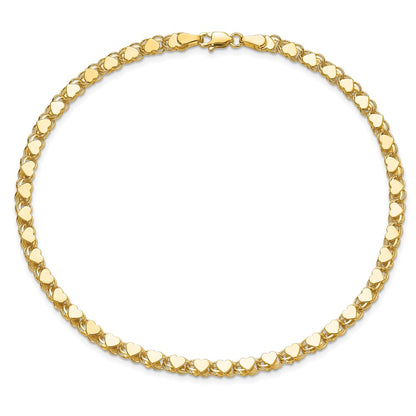 10K Yellow Gold Polished Double-Sided Heart 10In Anklet