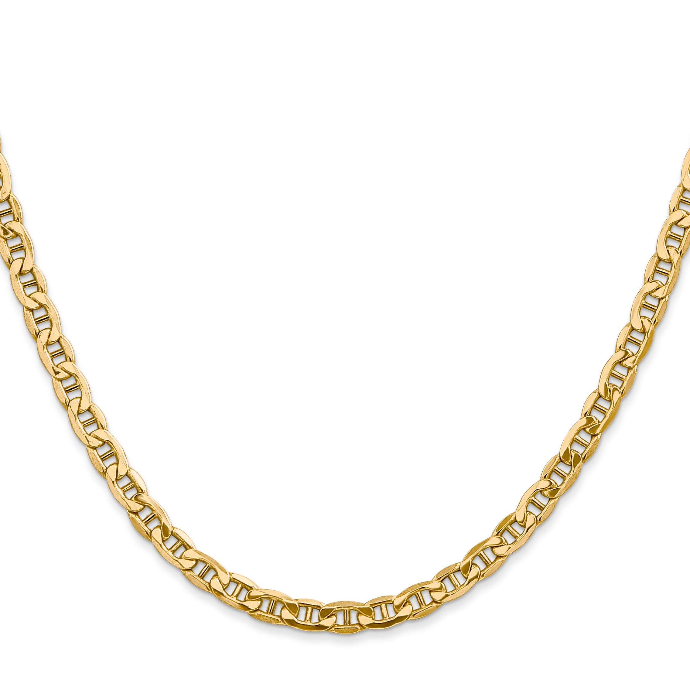 18 Inch 10k Yellow Gold 4mm Semi-Solid Anchor Chain Necklace