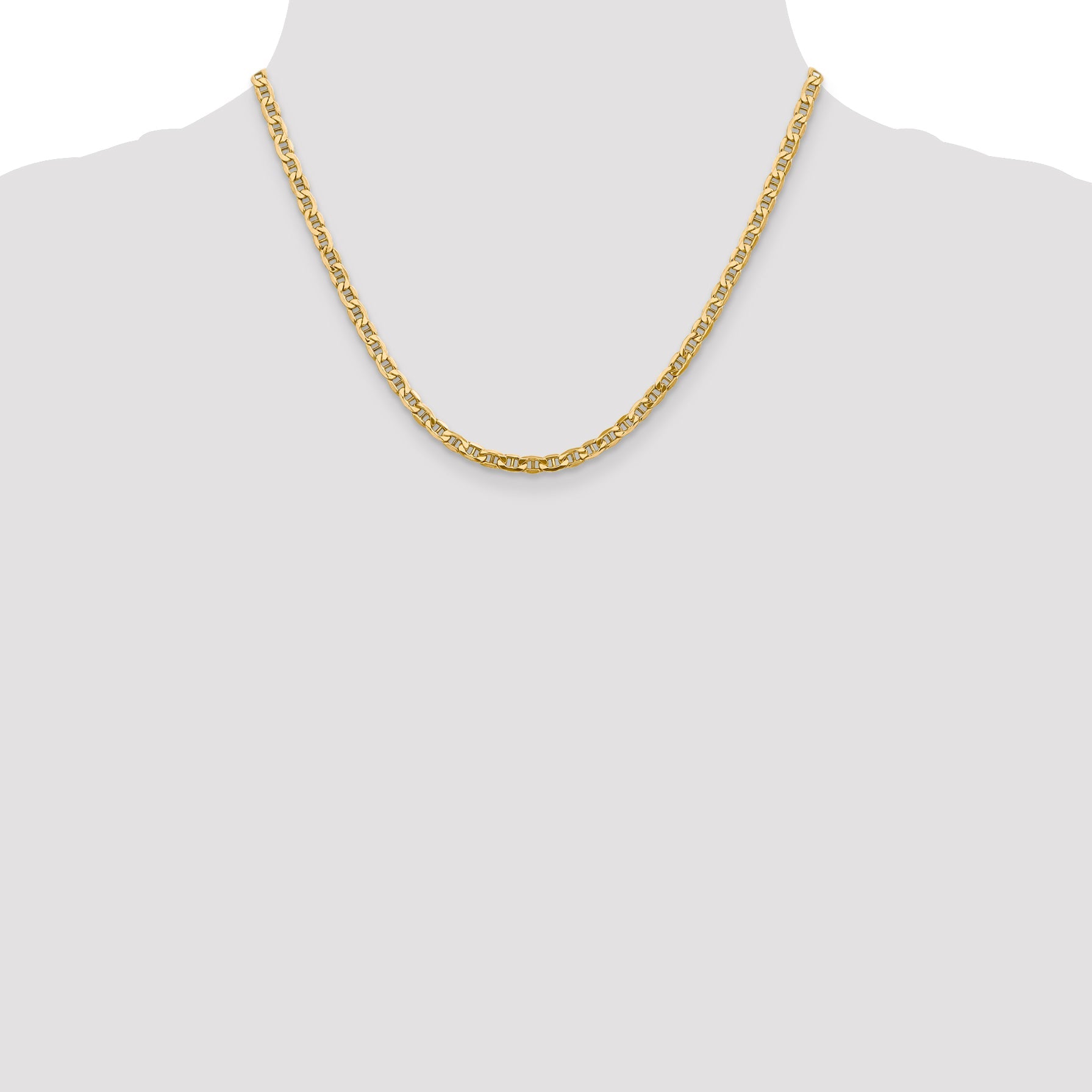 18 Inch 10k Yellow Gold 4mm Semi-Solid Anchor Chain Necklace