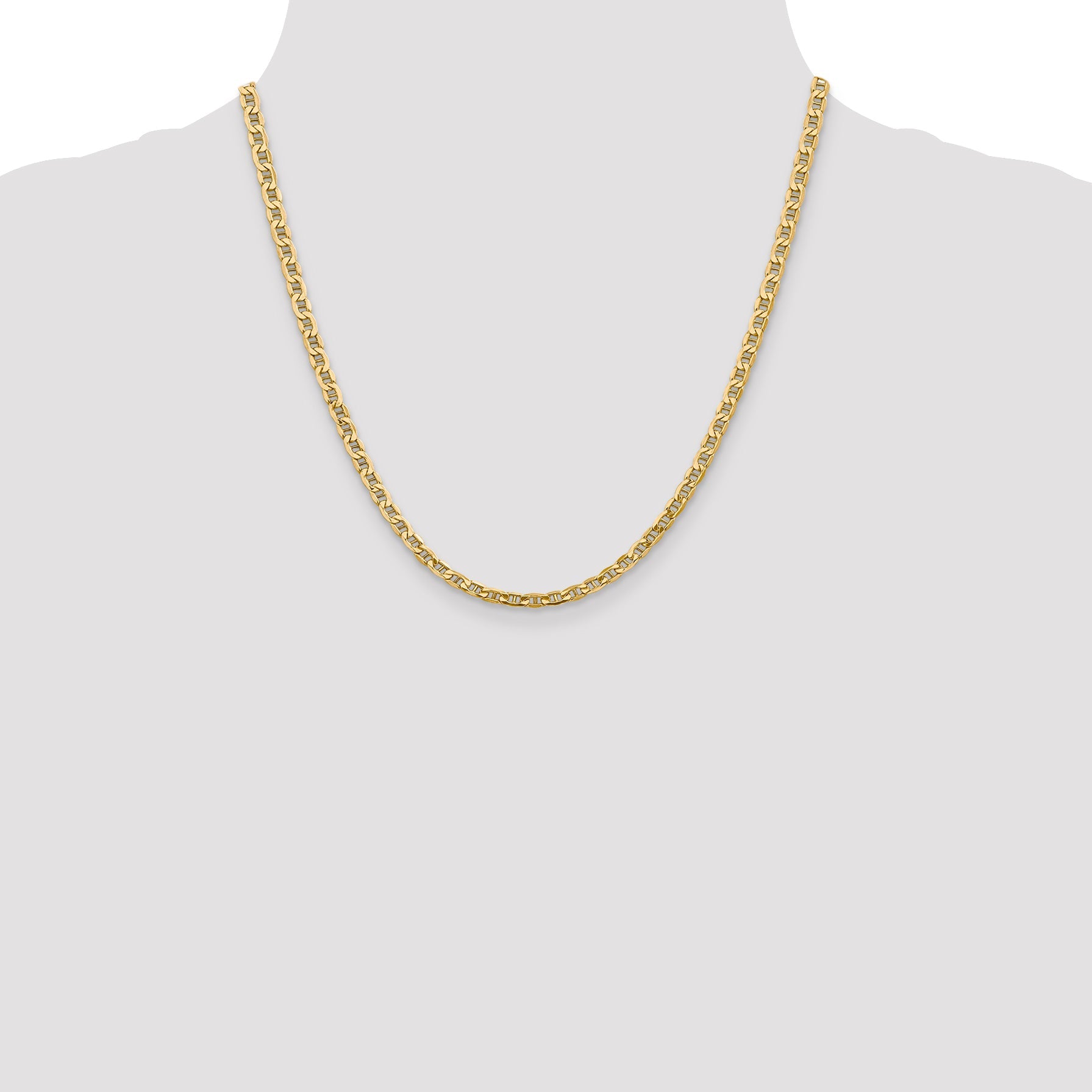 2 Inch 10k Yellow Gold 4mm Semi-Solid Anchor Chain Necklace