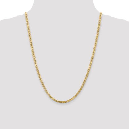 24 Inch 10k Yellow Gold 4mm Semi-Solid Anchor Chain Necklace