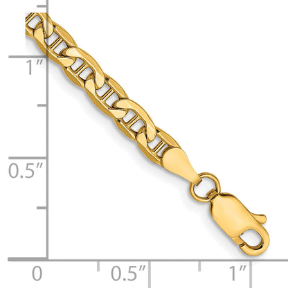 7 Inch 10k Yellow Gold 4mm Semi-Solid Anchor Chain Bracelet