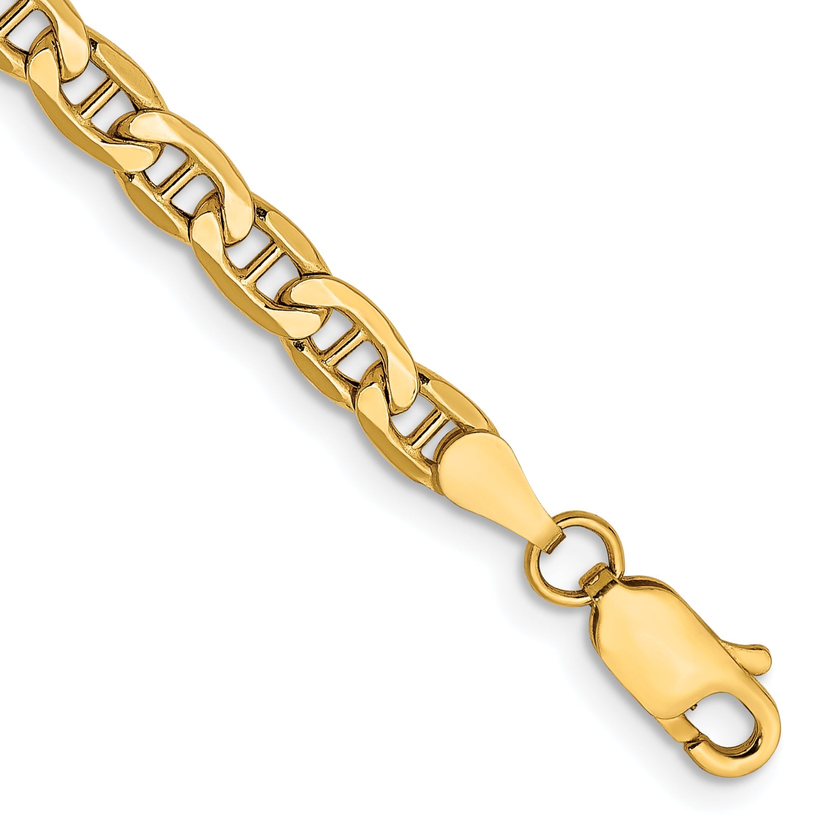 7 Inch 10k Yellow Gold 4mm Semi-Solid Anchor Chain Bracelet