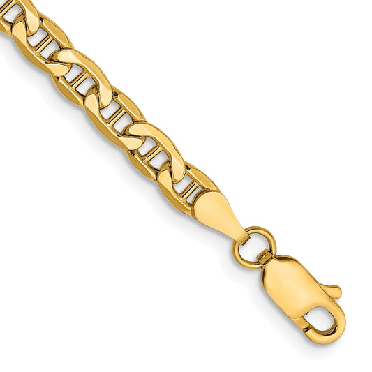 8 Inch 10k Yellow Gold 4mm Semi-Solid Anchor Chain Bracelet