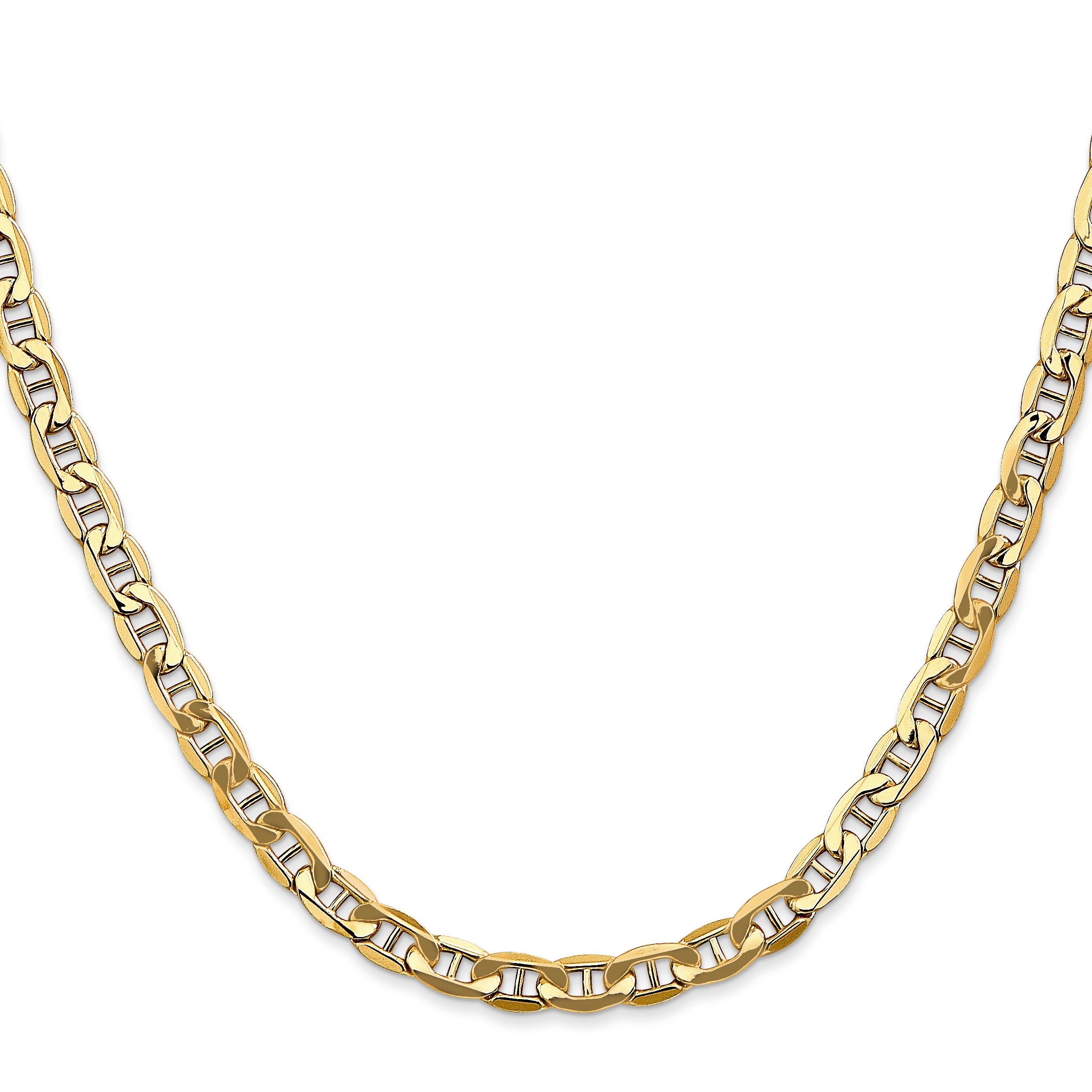 2 Inch 10K Yellow Gold 10K 4.75mm Semi-Solid Anchor Chain Necklace