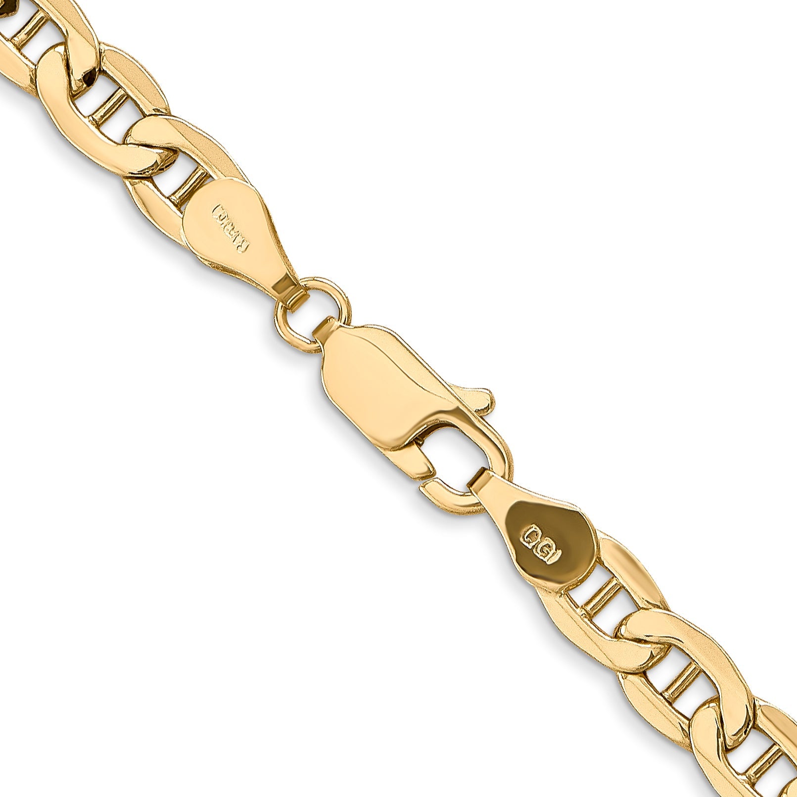 2 Inch 10K Yellow Gold 10K 4.75mm Semi-Solid Anchor Chain Necklace