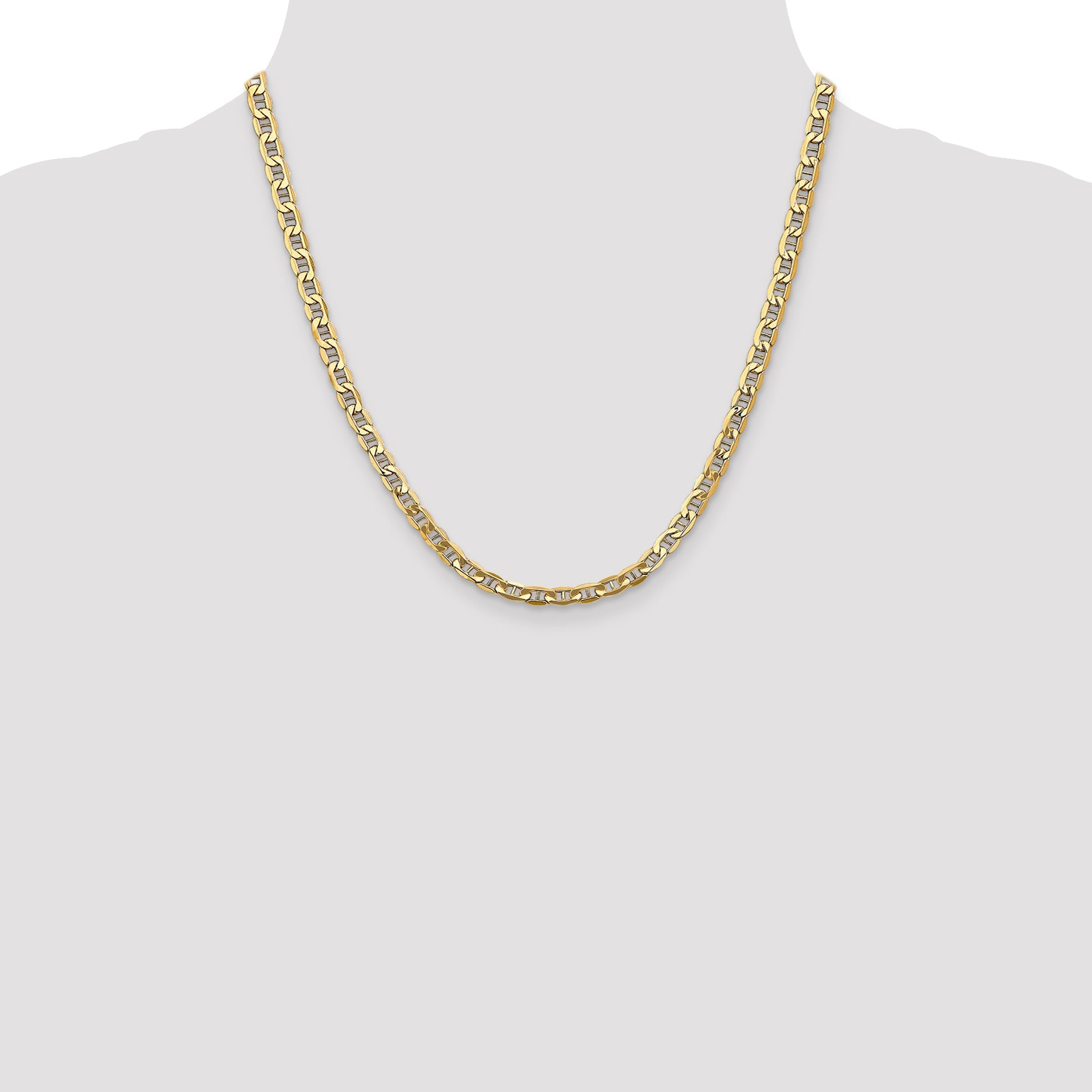 2 Inch 10K Yellow Gold 10K 4.75mm Semi-Solid Anchor Chain Necklace