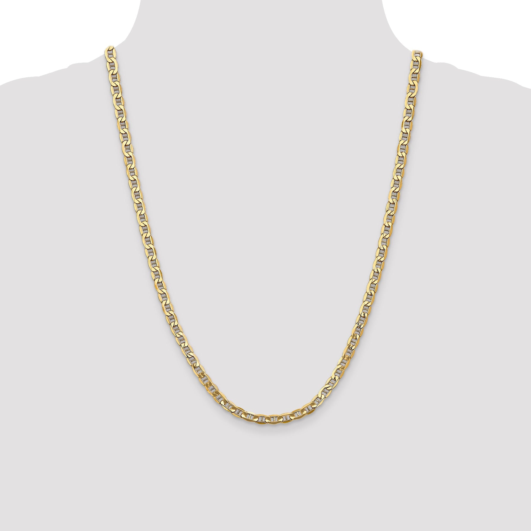 24 Inch 10K Yellow Gold 10K 4.75mm Semi-Solid Anchor Chain Necklace