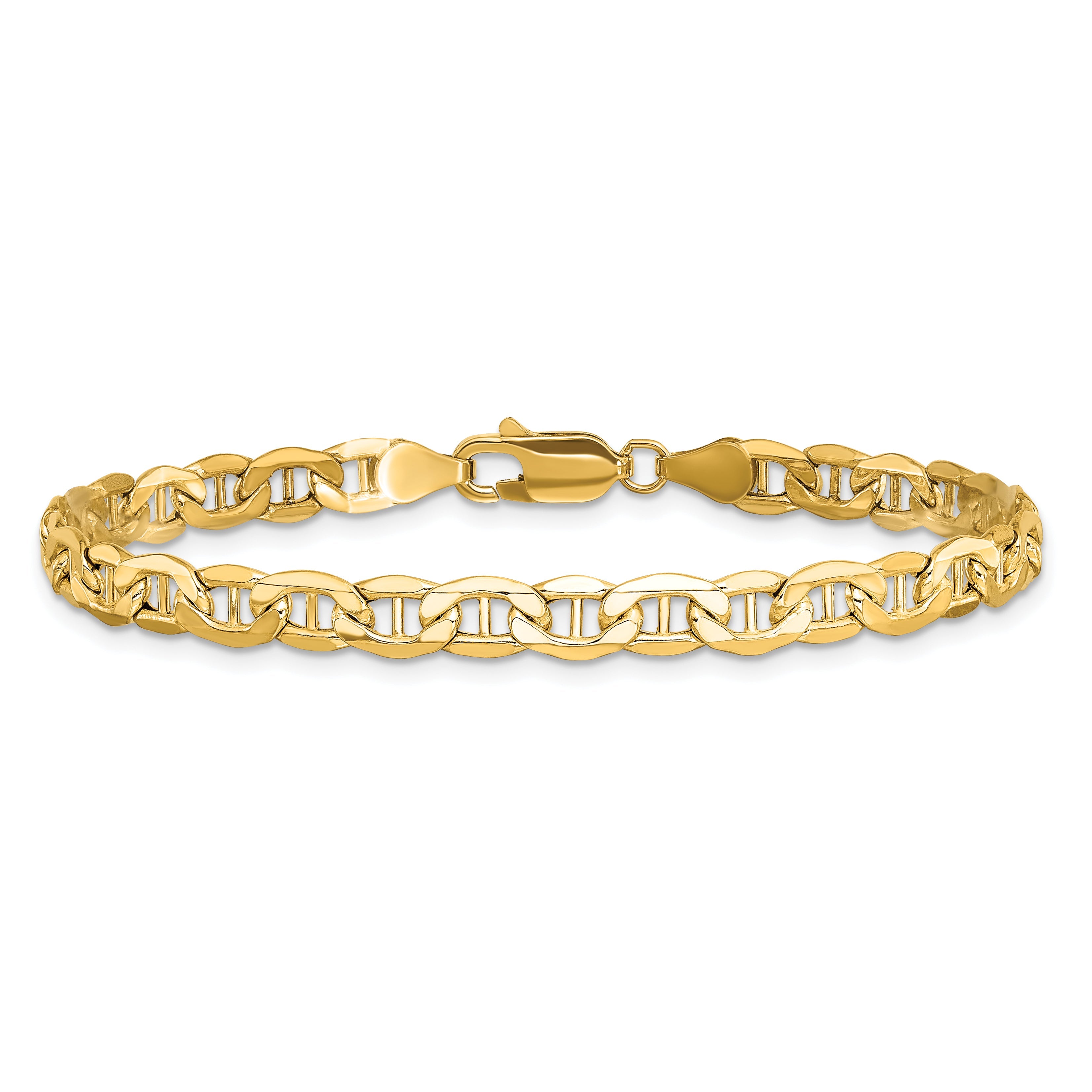 7 Inch 10K Yellow Gold 10K 4.75mm Semi-Solid Anchor Chain Bracelet