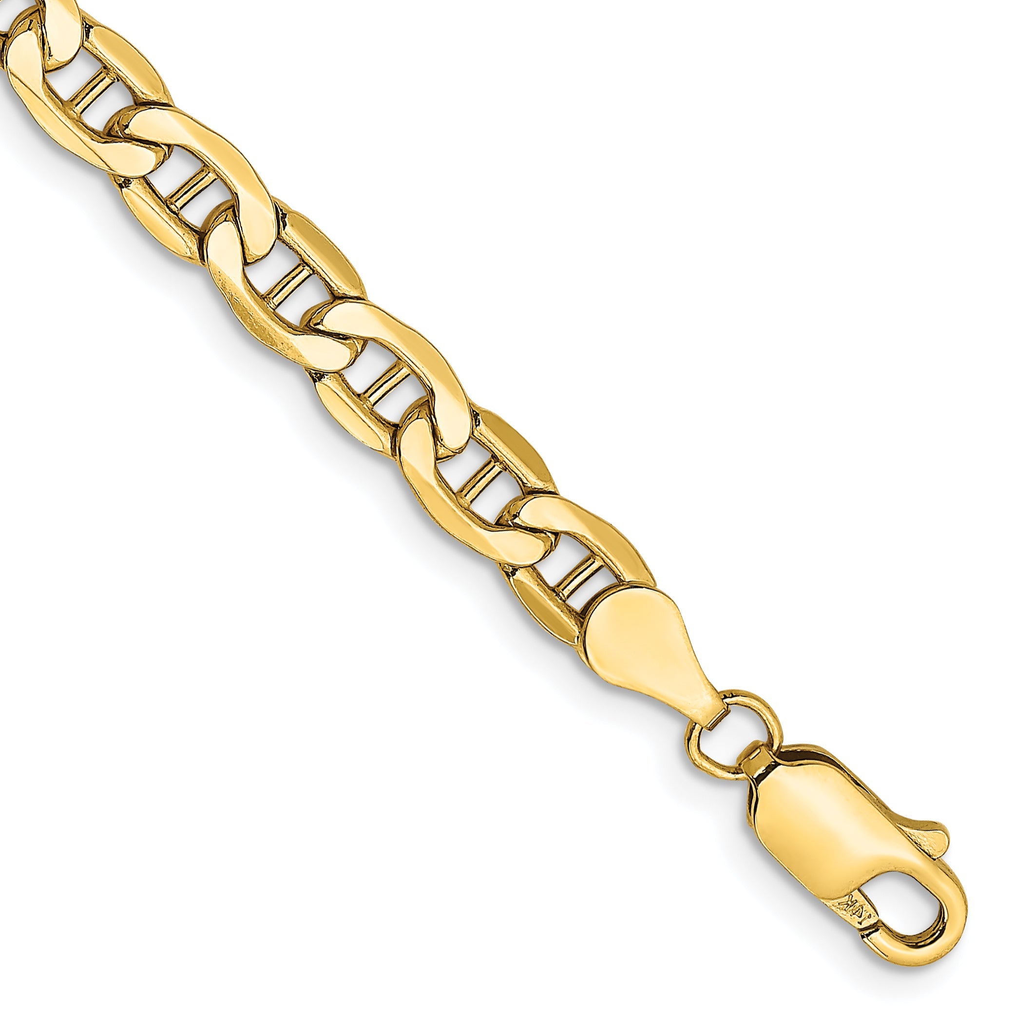 7 Inch 10K Yellow Gold 10K 4.75mm Semi-Solid Anchor Chain Bracelet
