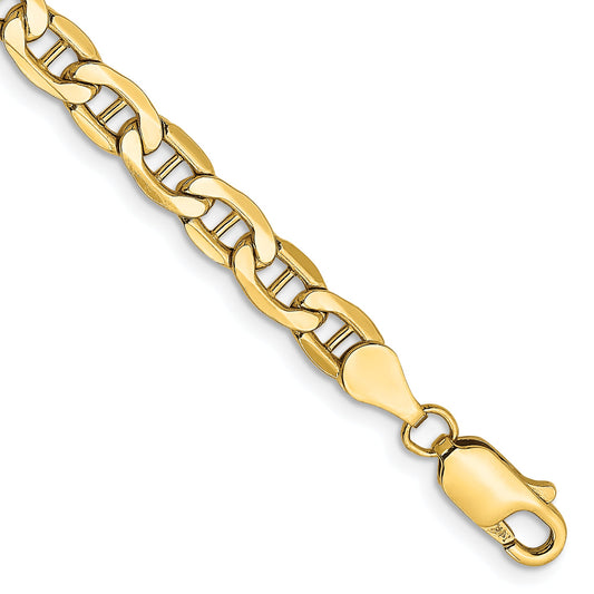 9 Inch 10K Yellow Gold 10K 4.75mm Semi-Solid Anchor Chain Bracelet
