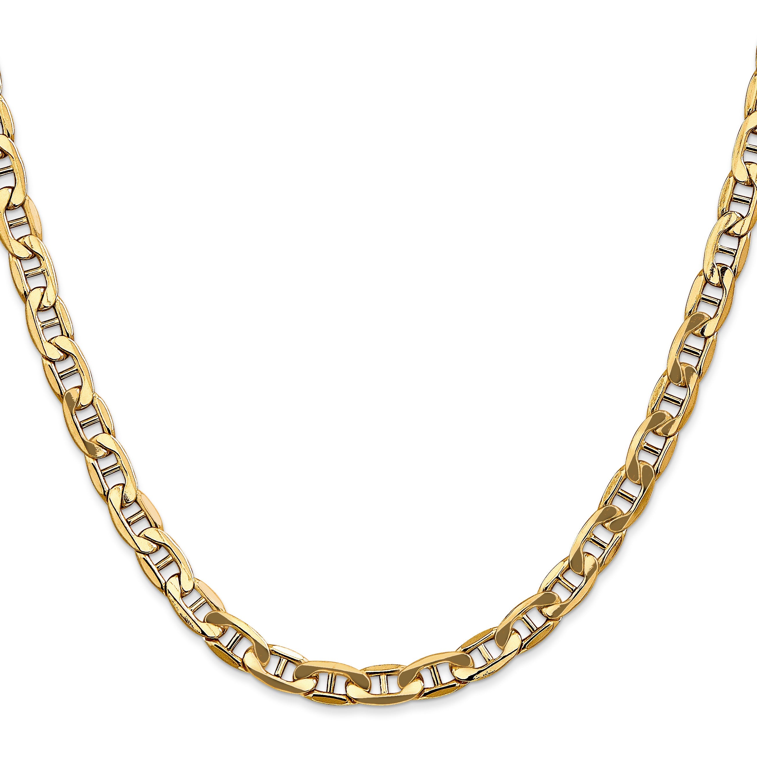 2 Inch 10K Yellow Gold 10K 5.5mm Semi-Solid Anchor Chain Necklace
