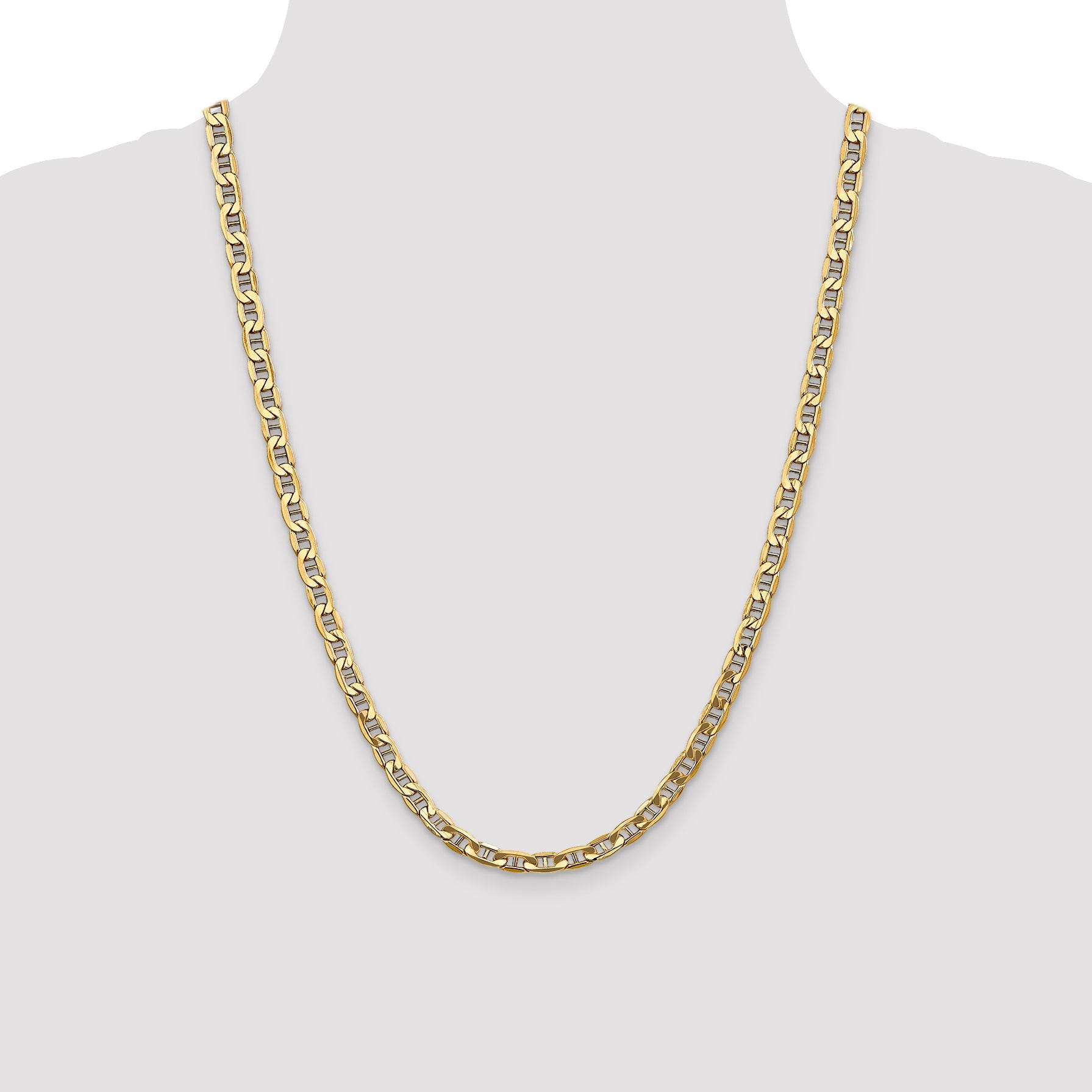 24 Inch 10K Yellow Gold 10K 5.5mm Semi-Solid Anchor Chain Necklace