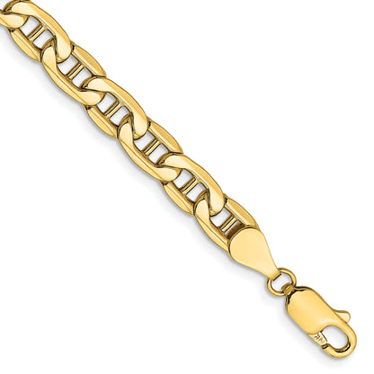 7 Inch 10K Yellow Gold 10K 5.5mm Semi-Solid Anchor Chain Bracelet