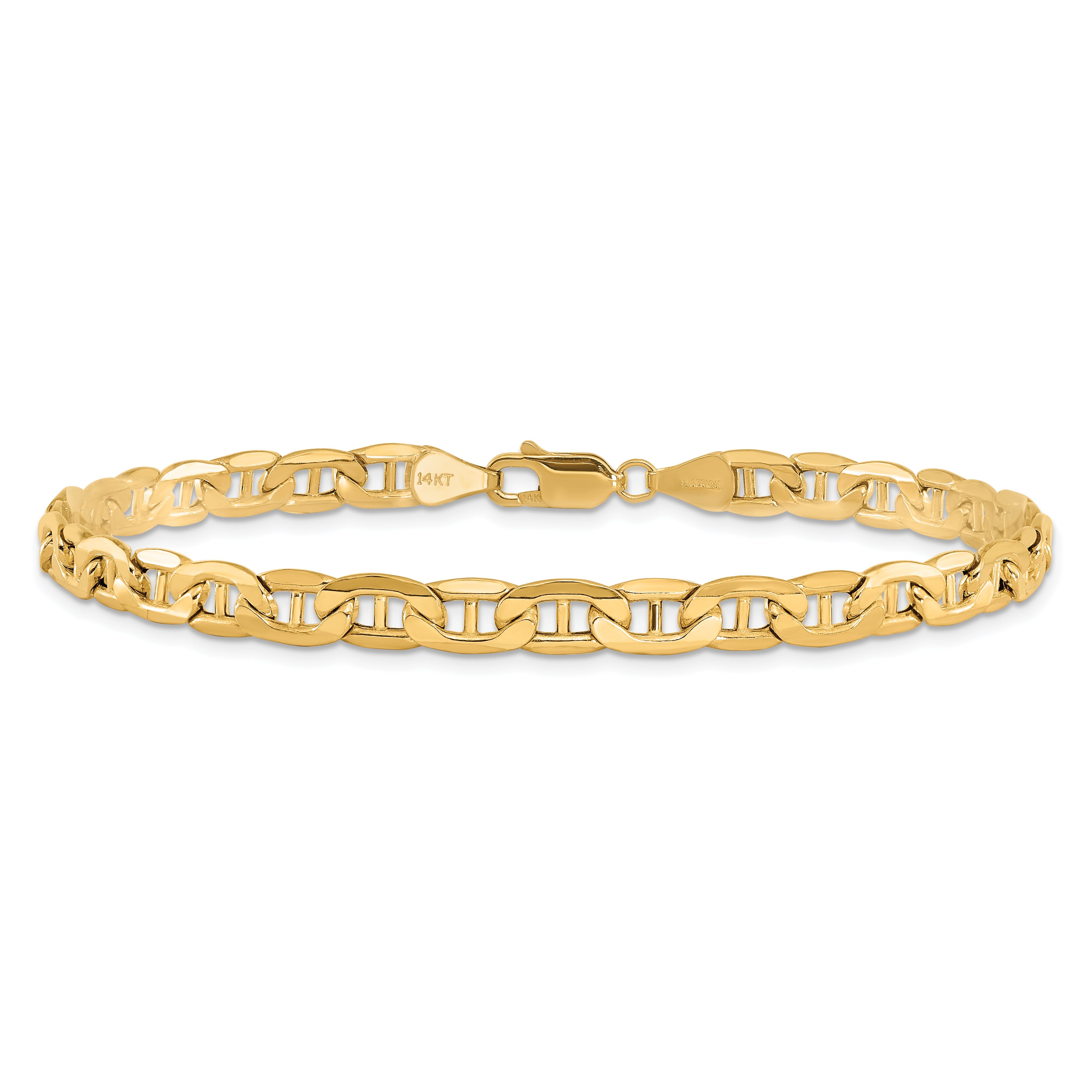 9 Inch 10K Yellow Gold 10K 5.5mm Semi-Solid Anchor Chain Bracelet