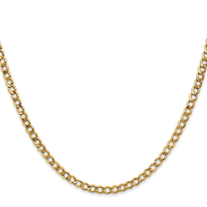 24 Inch 10k Yellow Gold 3.35mm Semi-Solid Curb Link Chain Necklace