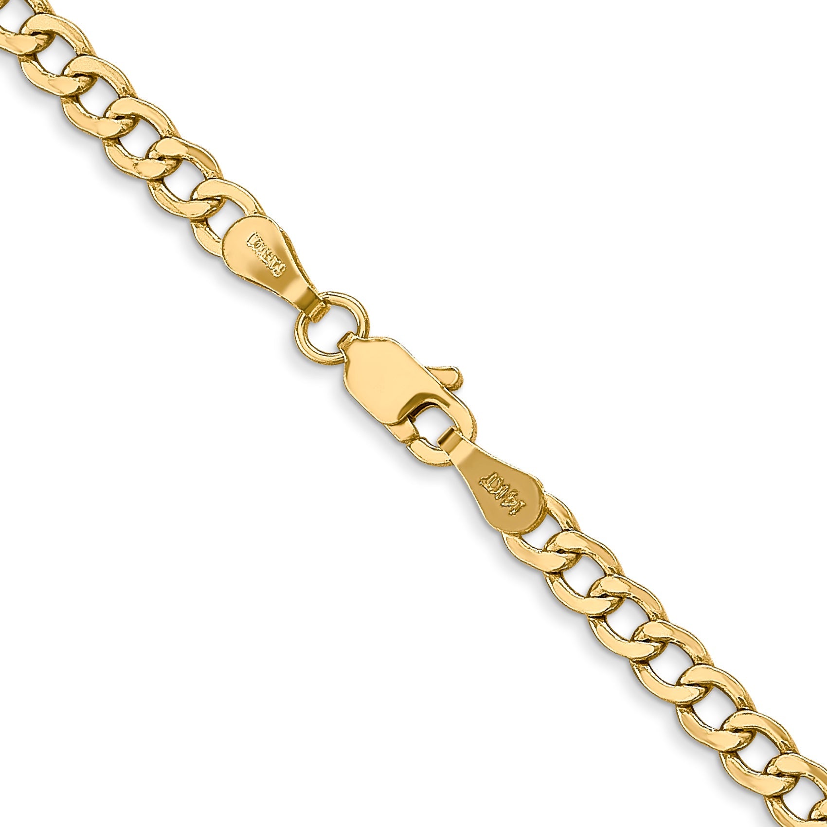 2 Inch 10k Yellow Gold 3.35mm Semi-Solid Curb Link Chain Necklace