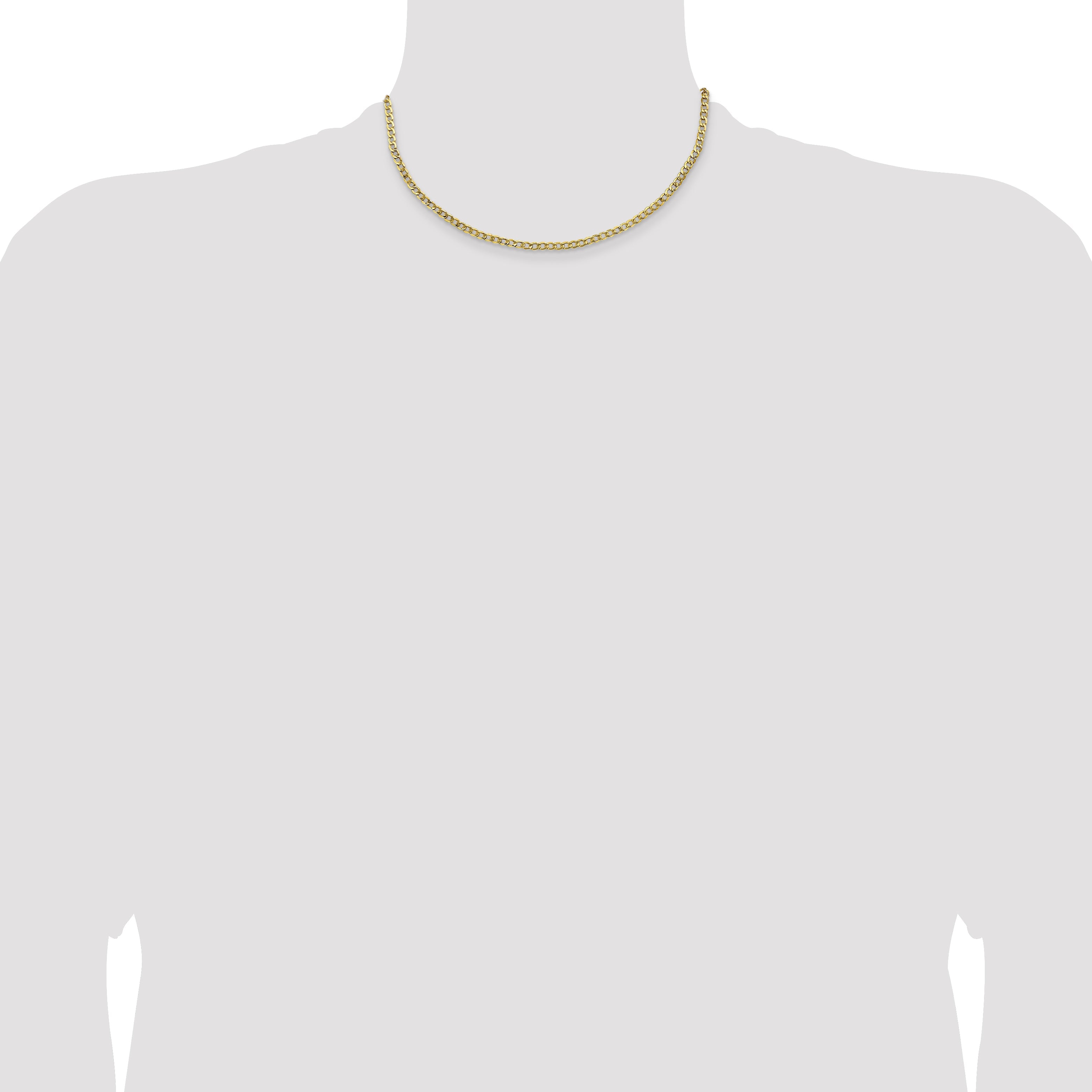 16 Inch 10k Yellow Gold 3.35mm Semi-Solid Curb Link Chain Necklace