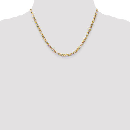 18 Inch 10k Yellow Gold 3.35mm Semi-Solid Curb Link Chain Necklace
