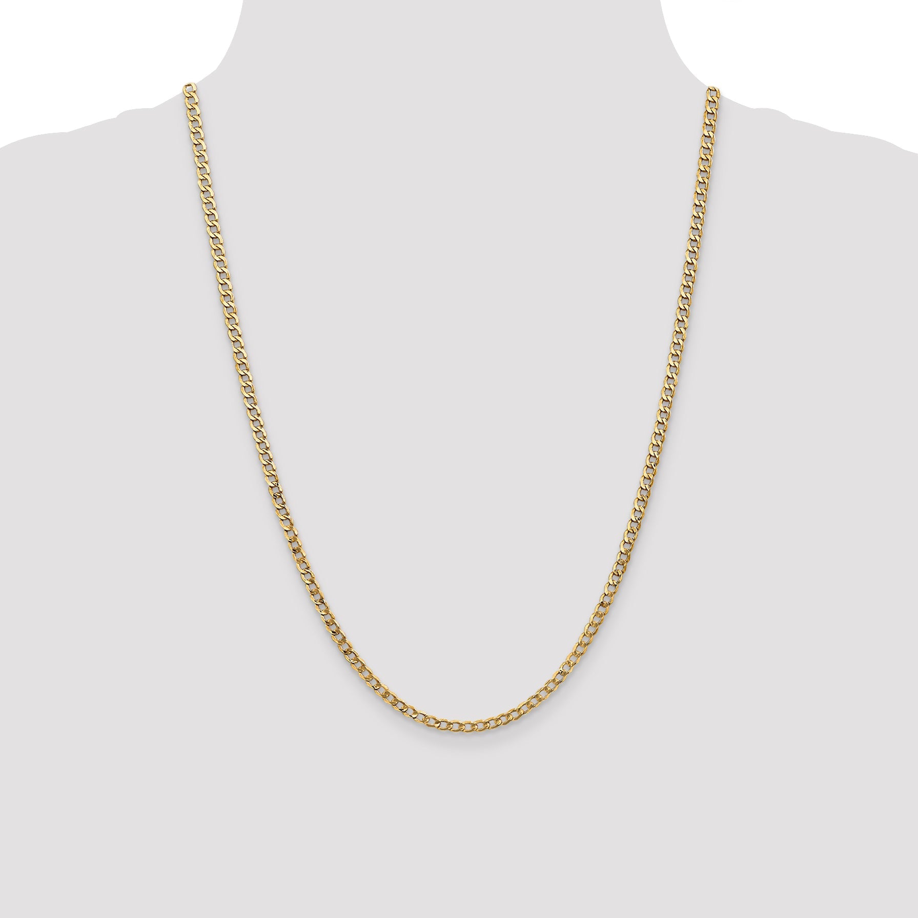 24 Inch 10k Yellow Gold 3.35mm Semi-Solid Curb Link Chain Necklace