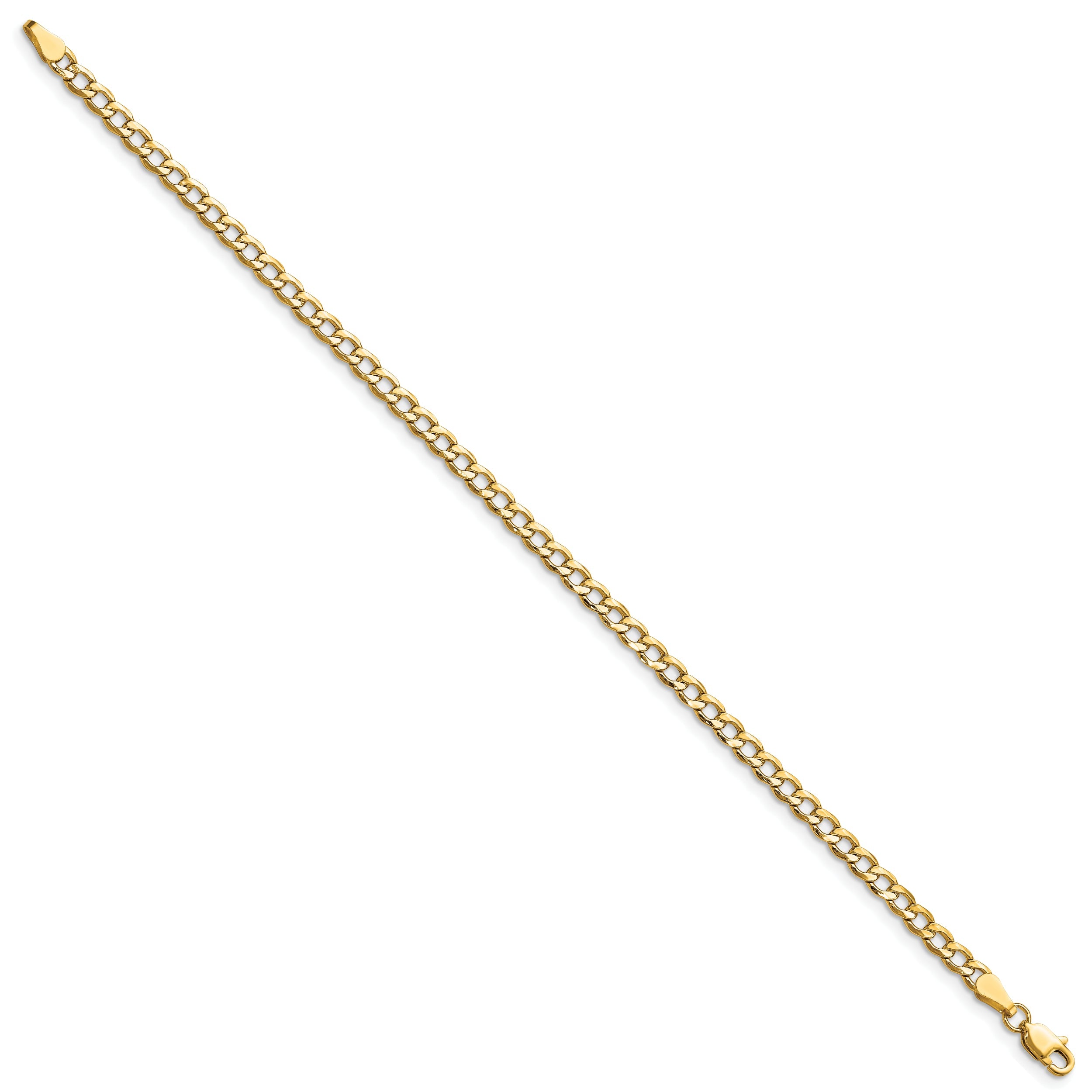 7 Inch 10k Yellow Gold 3.35mm Semi-Solid Curb Link Chain Bracelet