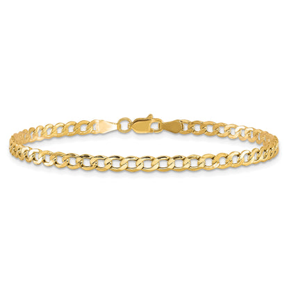 8 Inch 10k Yellow Gold 3.35mm Semi-Solid Curb Link Chain Bracelet