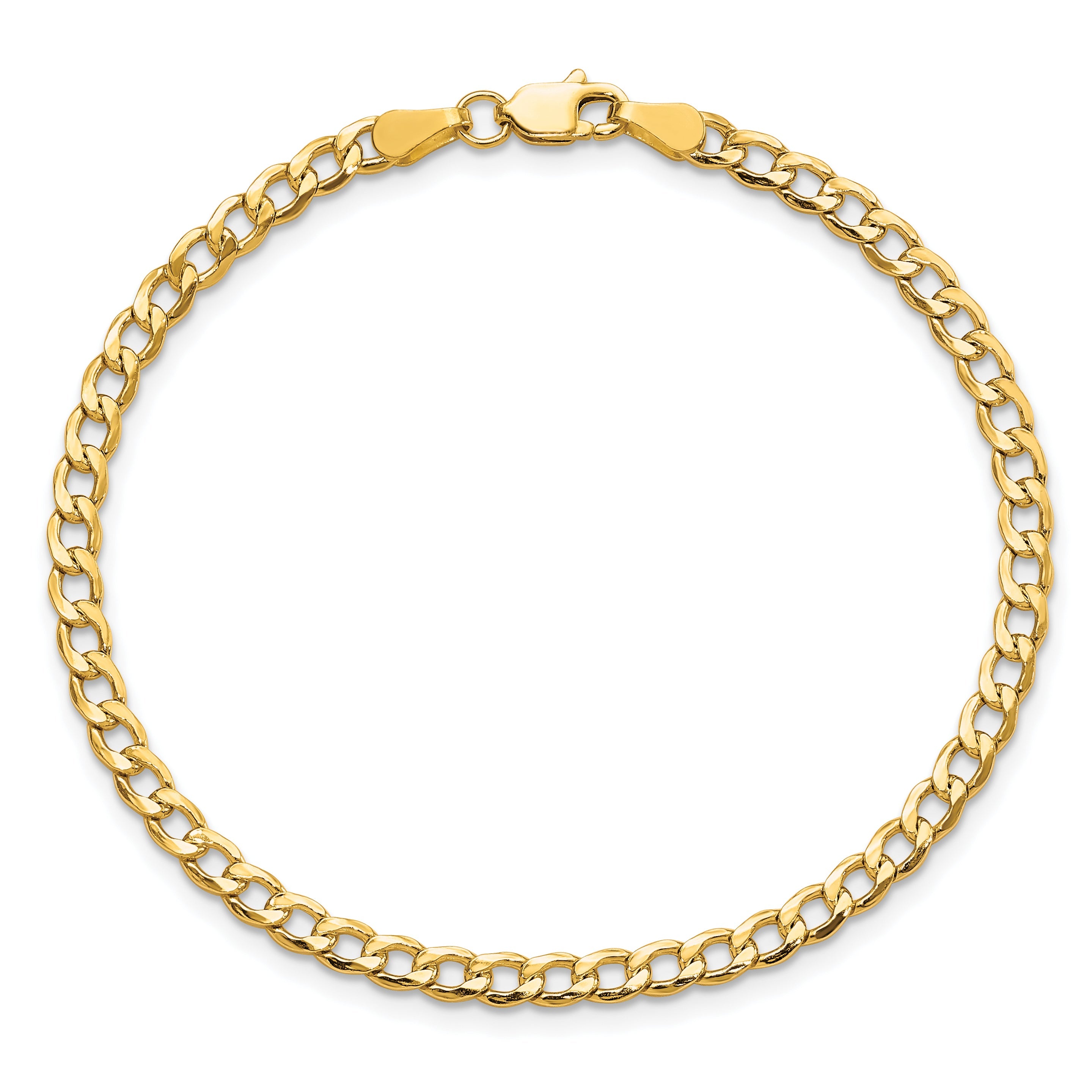 9 Inch 10K Yellow Gold 3.35mm Semi-Solid Curb Link Chain Bracelet