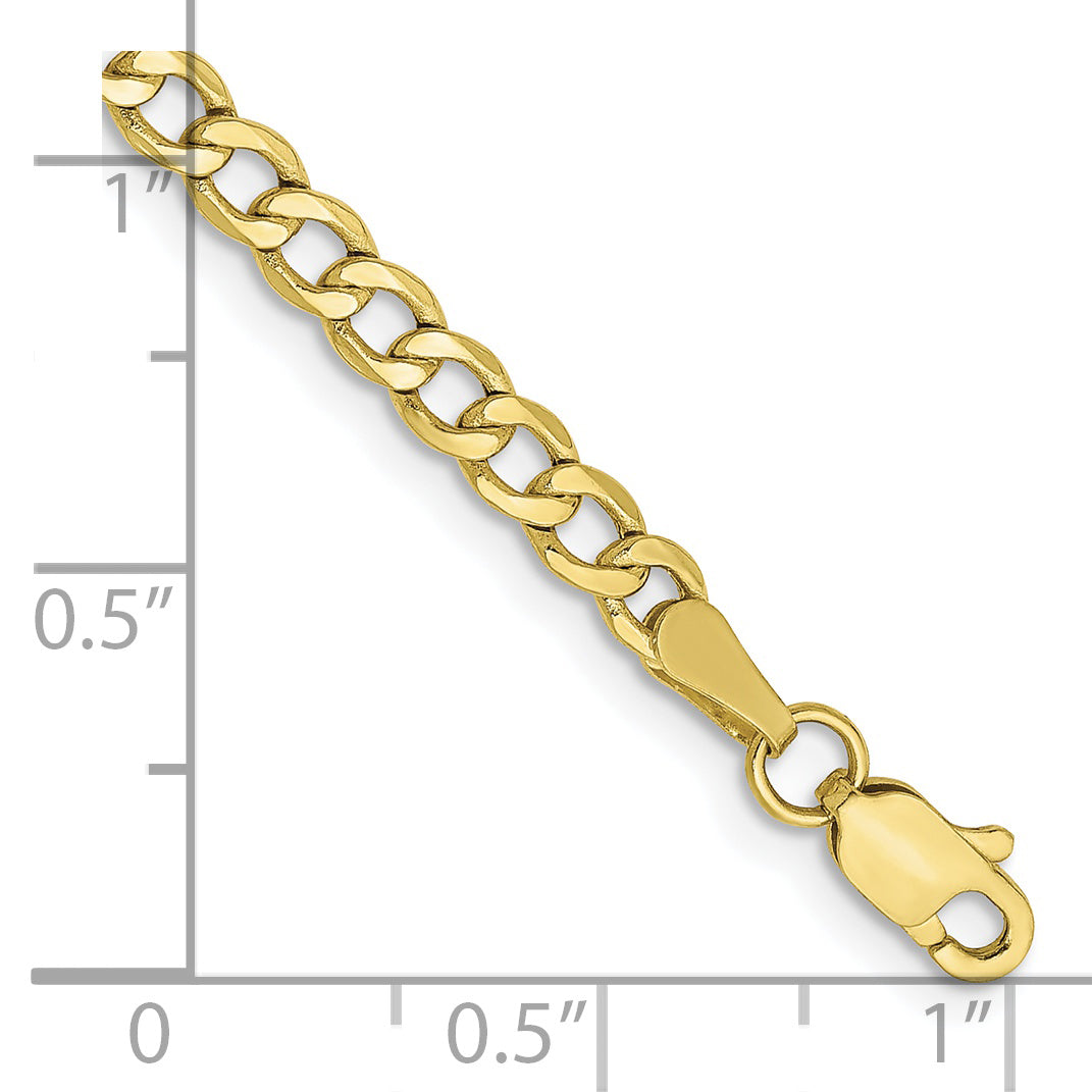 8 Inch 10k Yellow Gold 3.35mm Semi-Solid Curb Link Chain Bracelet